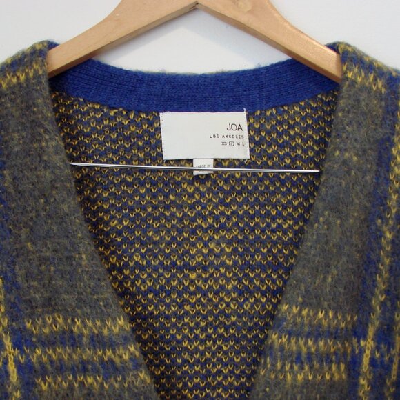 J.O.A. Los Angeles Gray Plaid Cardigan Sweater Wool Mohair Fuzzy Preppy Small - Picture 8 of 16